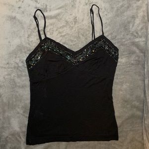 BCBGMAXAZRIA Black Beaded Sequin Tank Top Size XS